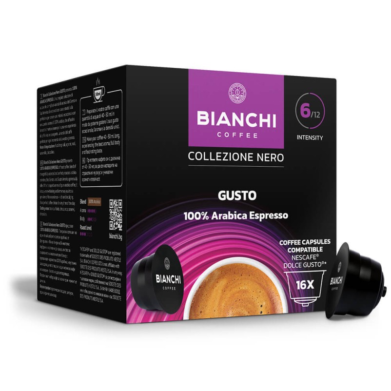 Bianchi Collezione Nero Gusto 100% arabica coffee capsules 16 (Dolce Gusto® comp.)