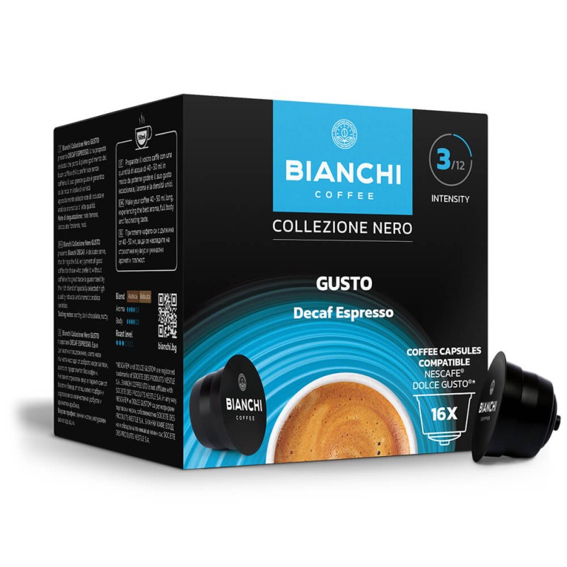Bianchi Collezione Nero Gusto Decaf Espresso кафе капсули 16 бр (Dolce Gusto® comp.)